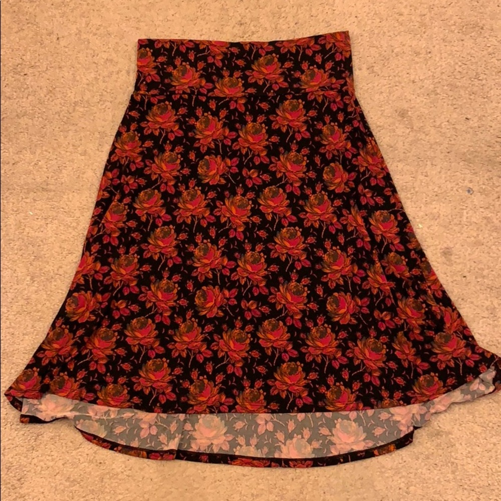 Black + Pink Floral LuLaRoe Azure Skirt, size L